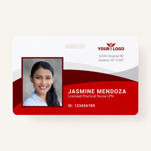 Red Horizontal Template Logo Employee Name ID Badge (Front)