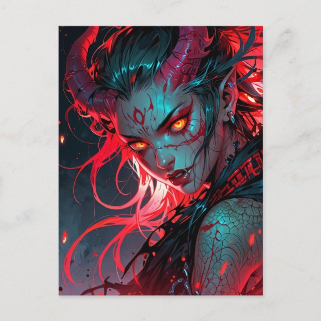 Red Horned Anime Girl Postcard (Front)