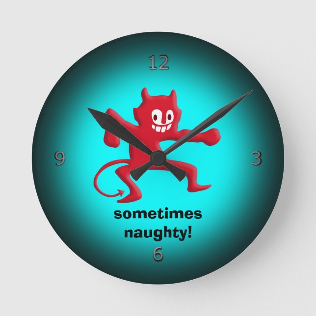 Red Horned Imp, Pointed Tail, sometimes naughty Round Clock (Front)