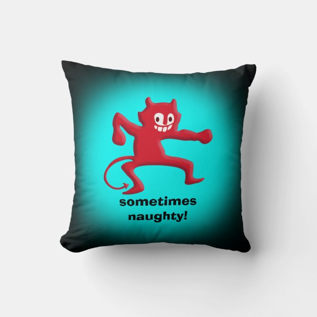 Red Horned Imp, Pointed Tail, sometimes naughty Throw Pillow (Front)