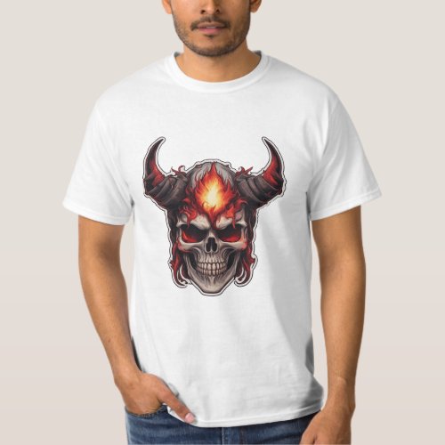 Red_Horned Skull with Fires T_Shirt