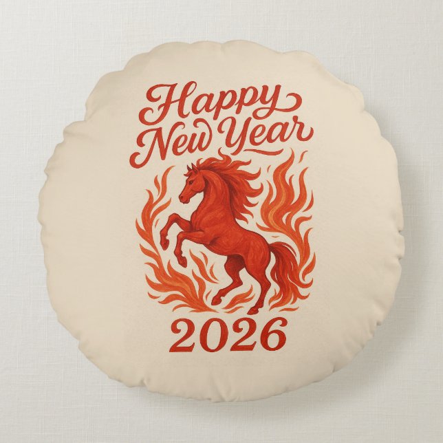 Red Horse 2026 Round Pillow (Front)