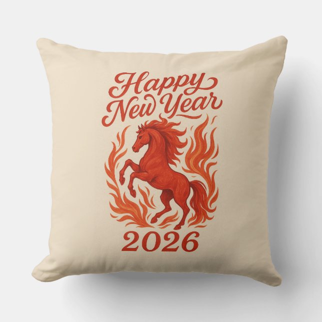 Red Horse 2026 Throw Pillow (Front)