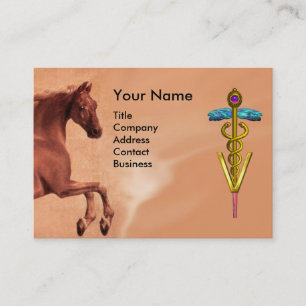 RED HORSE AND GOLD CADUCEUS VETERINARY SYMBOL BUSINESS CARD