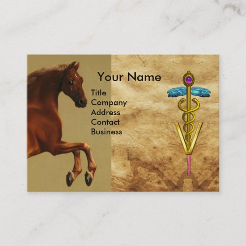 RED HORSE AND GOLD CADUCEUS VETERINARY SYMBOL BUSINESS CARD