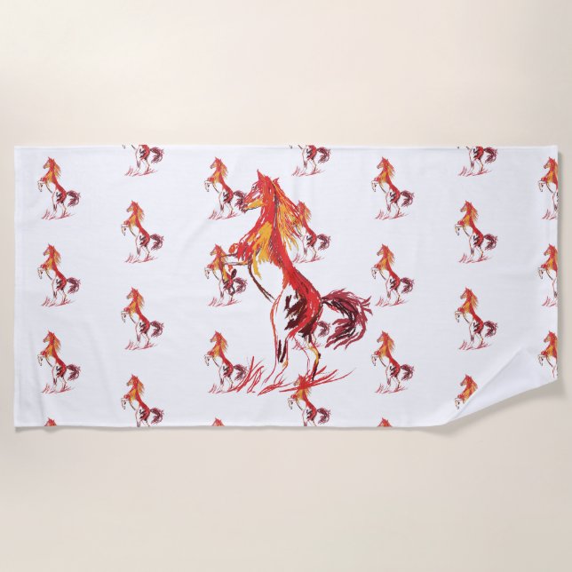 Red Horse Beach Towel (Front)