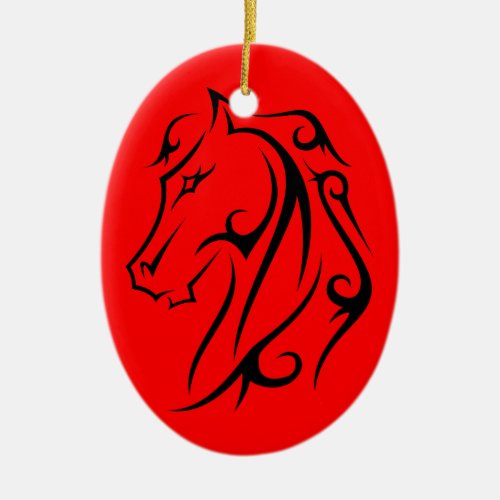 Red Horse Head Black Symbol Ornament