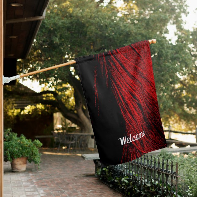 Red Horse Mane Abstract House Flag (In SItu)