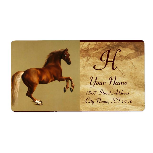 RED HORSE MONOGRAM ,brown parchment Label (Front)