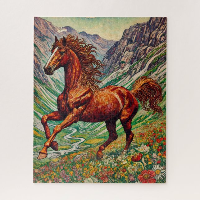 Red Horse on a Mountainside 500 Piece Puzzle (Vertical)