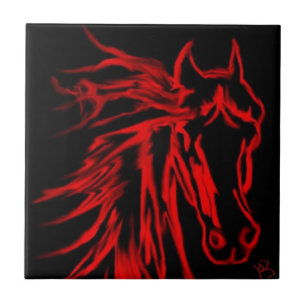 Red Horse on Black Original Art Ceramic Tile