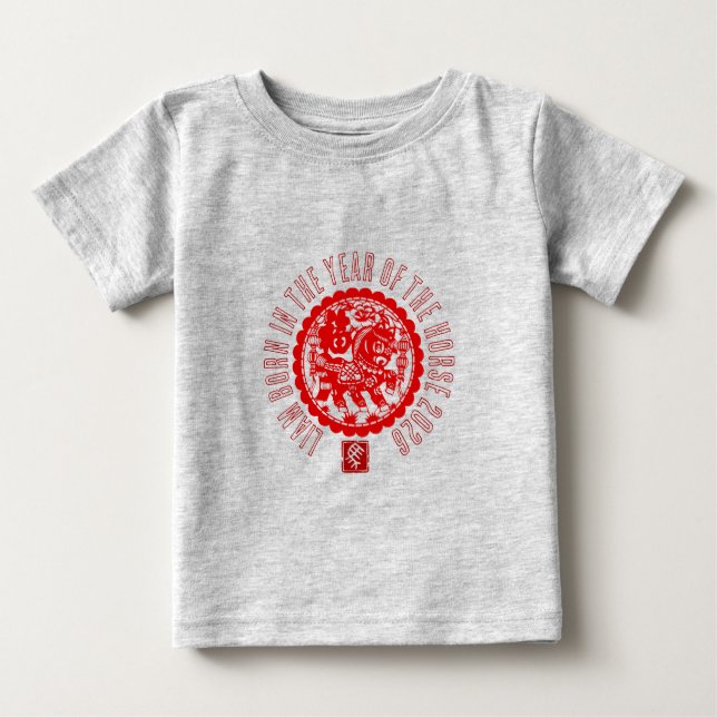 Red Horse paper cut-out Personalized Baby T Baby T-Shirt (Front)