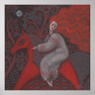 “Red Horse”, redhead woman, fantasy surreal ar Poster