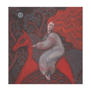 “Red Horse”, redhead woman, fantasy surreal art Canvas Print