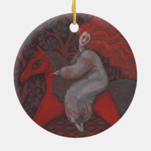 Red Horse redhead woman fantasy surreal art Ceramic Ornament