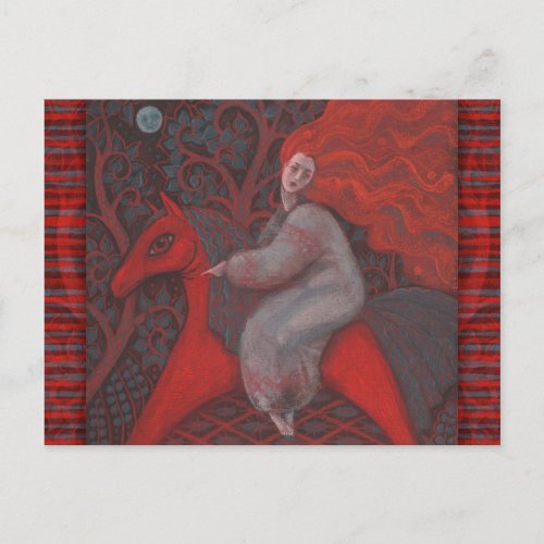 “Red Horse”, redhead woman, fantasy surreal art Postcard
