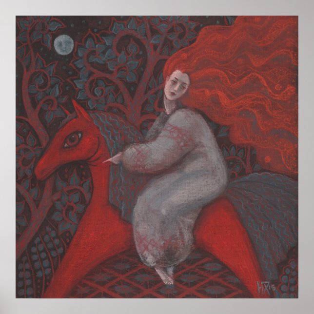 “Red Horse”, redhead woman, fantasy surreal art Poster (Front)