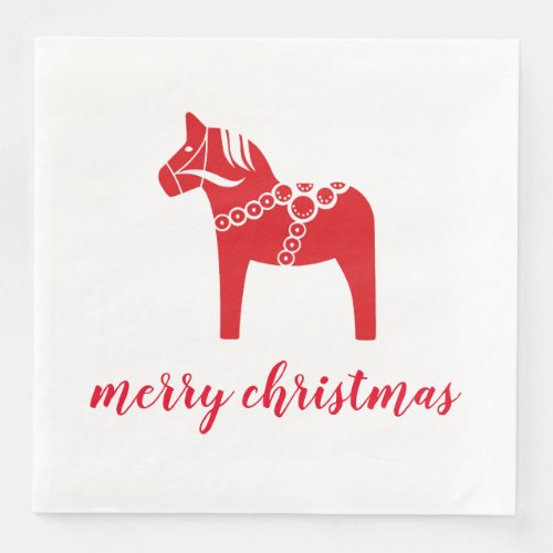 Red Horse Scandinavian Nordic Merry Christmas Paper Dinner Napkins