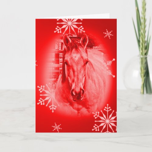 Red Horse  Snowflakes Holiday Card