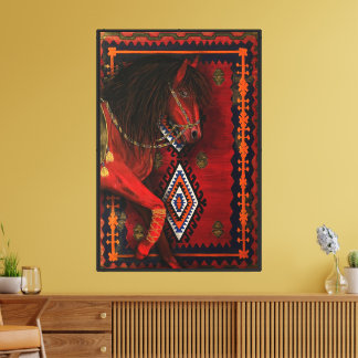 Red Horse with Traditional Kilim Motifs Canvas Print