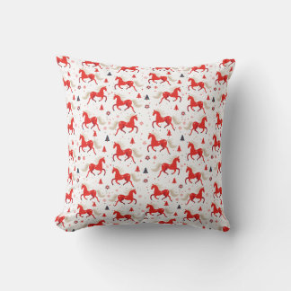 Red Horses Design Throw Pillow