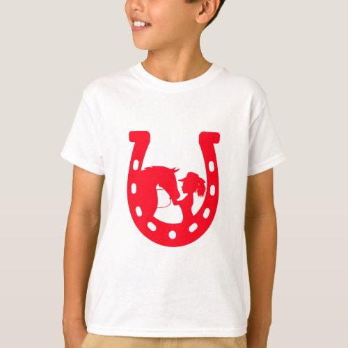 Red Horseshoe Girl and Horse T_Shirt