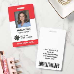 Red Hospital Medical Employee Logo Photo Id Badge