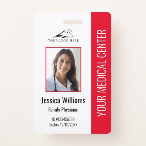 Red Hospital Medical Employee Photo ID Badge