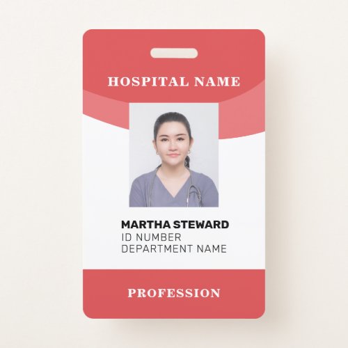 Red Hospital Nurse Medical Employee Photo Company Badge