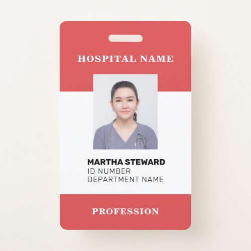 Red Hospital Nurse Medical Employee Photo Company Badge