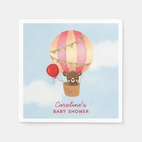 Red Hot Air Balloon Girl Baby Shower Napkins