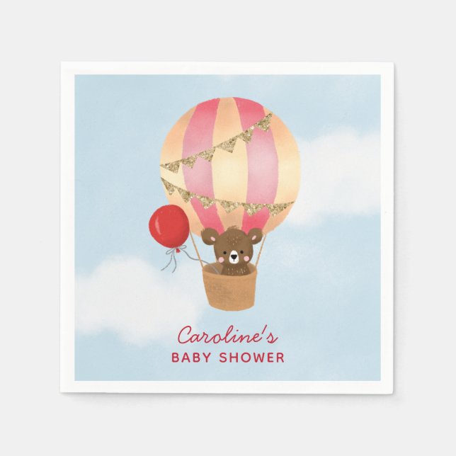 Red Hot Air Balloon Girl Baby Shower Napkins (Front)