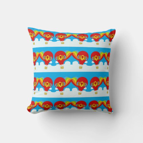 Red Hot Air Balloons Cute Cartoon Pattern Throw Pillow