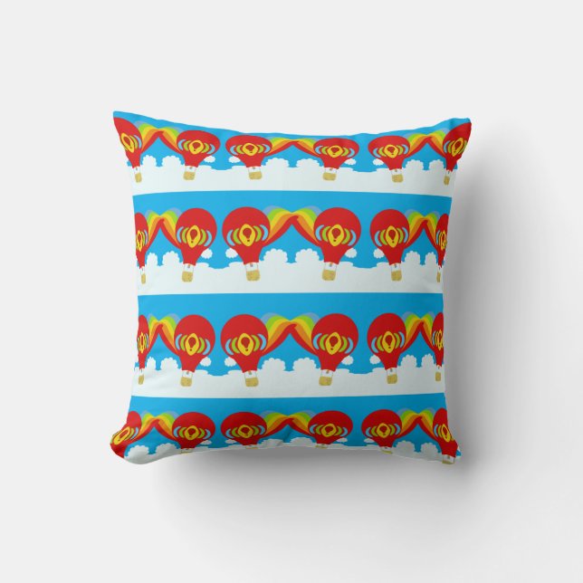 Red Hot Air Balloons Cute Cartoon Pattern Throw Pillow (Front)