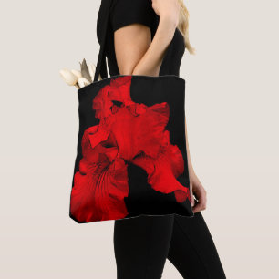 Red Hot Bearded Iris Abstract Flower Tote Bag