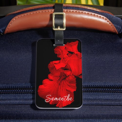 Red Hot Bearded Iris Flower Personalized Luggage Tag