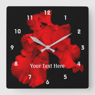 Red Hot Bearded Iris Flower Personalized Square Wall Clock
