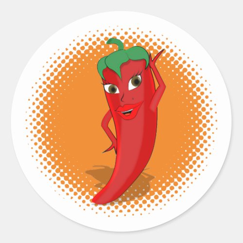 Red Hot Cartoon Pepper Diva  Classic Round Sticker