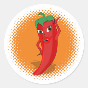 Red Hot Cartoon Pepper Diva  Classic Round Sticker