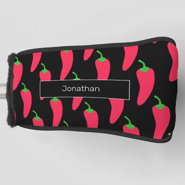 Red Hot Chili Pattern Add Your Name Fun Novelty Golf Head Cover (Front)