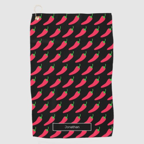 Red Hot Chili Pattern Add Your Name Fun Novelty Golf Towel