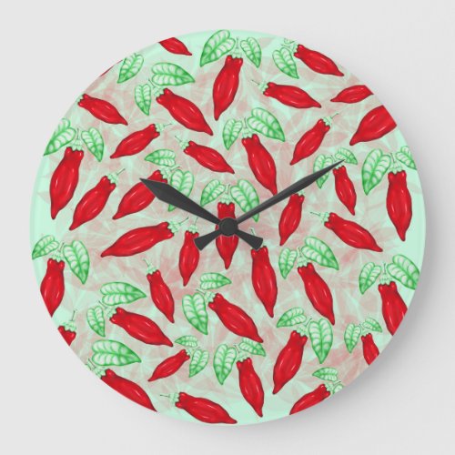 Red Hot Chili Pepper Decorative Pattern Large Clock