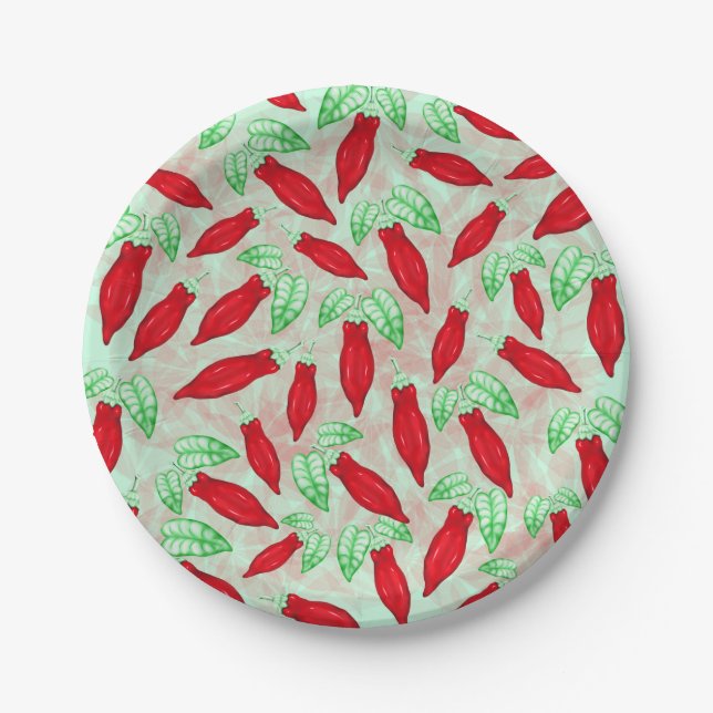 Red Hot Chili Pepper Decorative Pattern Paper Plates (Front)