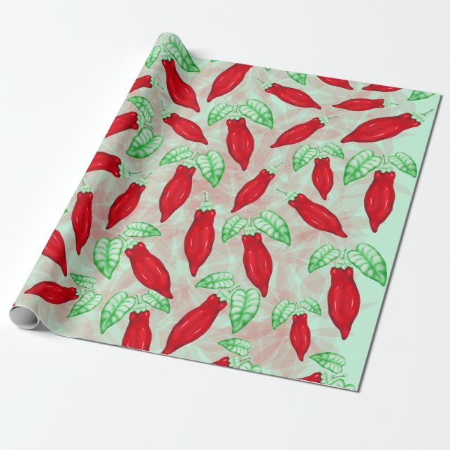 Red Hot Chili Pepper Decorative Pattern Wrapping Paper (Unrolled)
