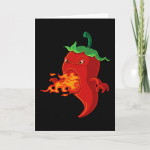 red hot chili pepper with flame card