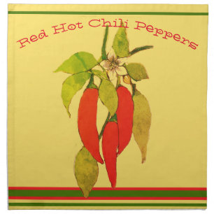 Red Hot Chili Peppers on Vine Text Green Red Trim Cloth Napkin