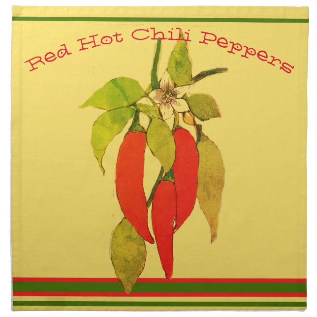 Red Hot Chili Peppers on Vine Text Green Red Trim Cloth Napkin (Front)
