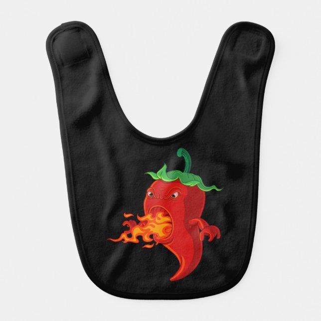 red hot chilli pepper with flame baby bib (Front)