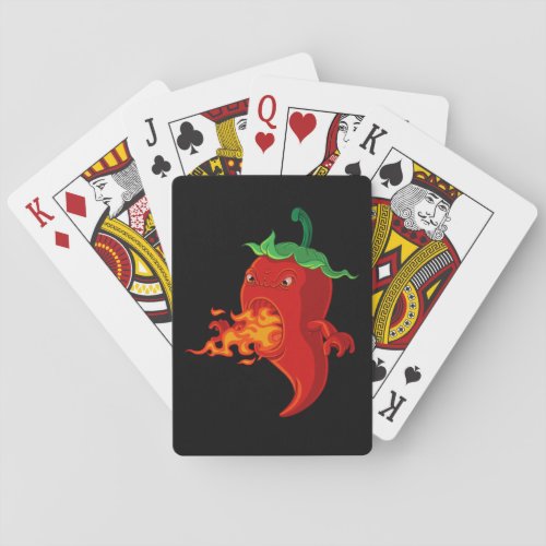 red hot chilli pepper with flame playing cards