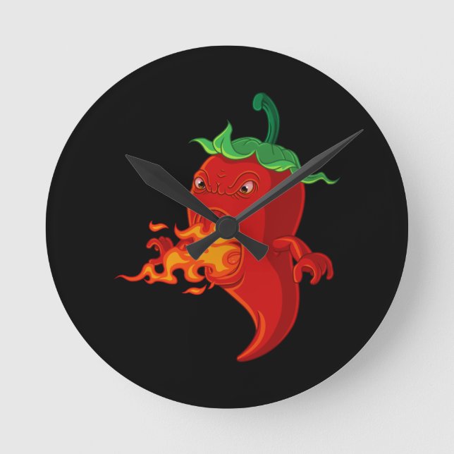 red hot chilli pepper with flame round clock (Front)